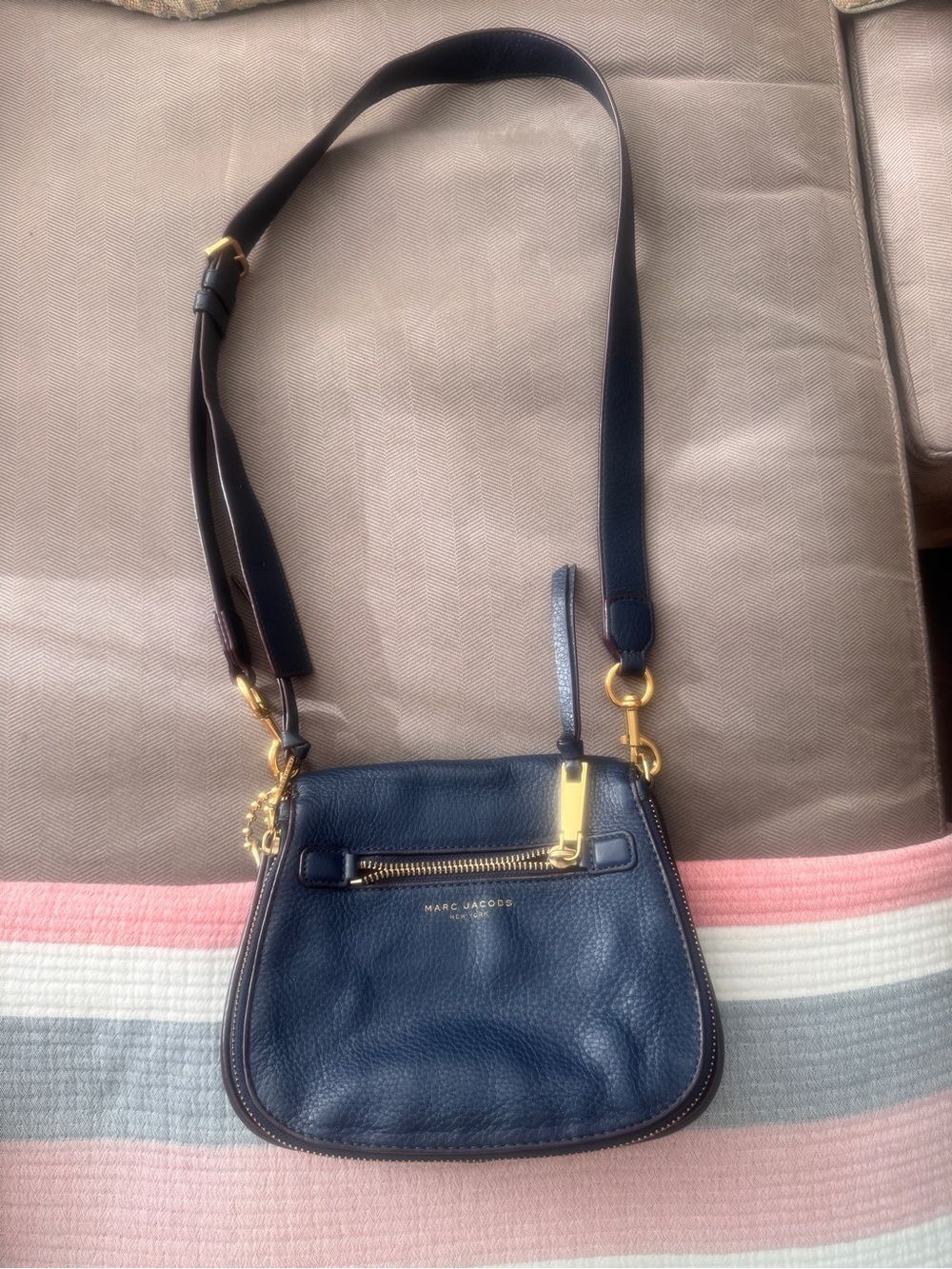 Marc Jacobs Recruit Nomad Navy Pebbled Leather Crossbody- Gold Hardware